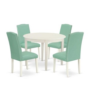 Round Kitchen Table Set 5 Piece - 42 Inch Table & 4 Parsons Chairs - Rustic Dining Room Set - 1 of 4