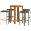 vidaXL Acacia & Poly Rattan 5Pc Patio Bar Set - Gray Outdoor Bar Table and Stools with Comfort Cushions, Footrest, Washable Covers - 2 of 4