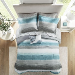 Stylish Stripe Cotton Comforter Set, All Season Home Textile fits Modern Bedroom Decor - 1 of 4