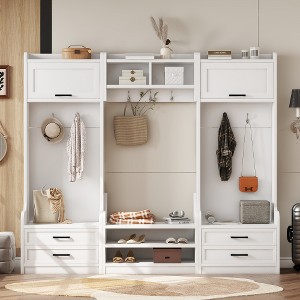 ACEPANO 78 in. W Multiple Functions 4-in-1 Hall Trees with Storage Drawers & 7 Hooks-White - 1 of 4