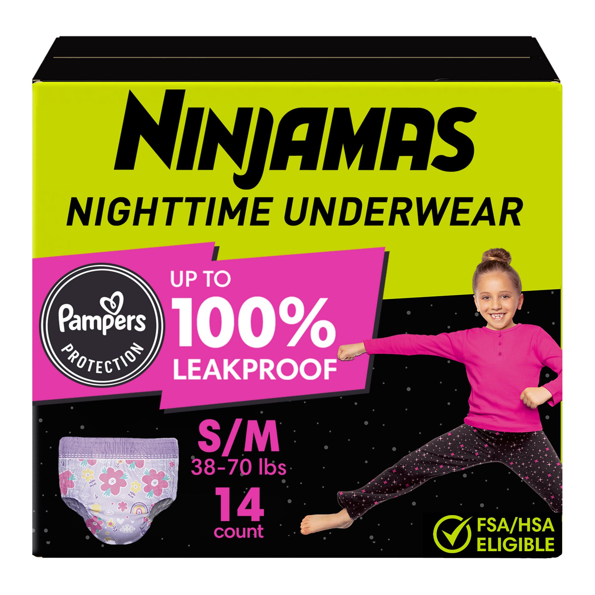 Pampers Ninjamas Nighttime Bedwetting Underwear Girl - Size S/M - 14ct