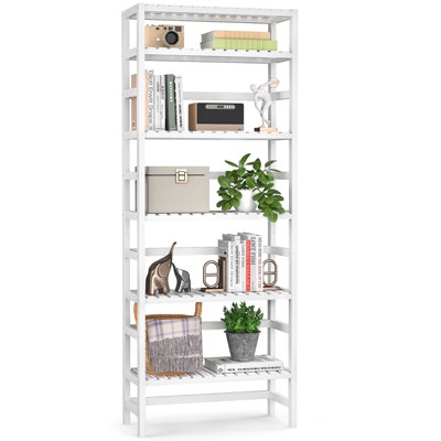 Aheaplus 6-Tiers Adjustable Bamboo Bookshelf, Freestanding Display Storage Shelf