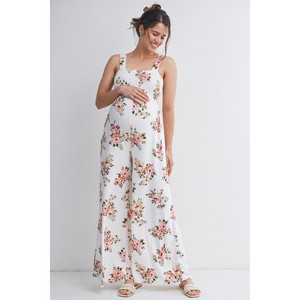 Hello Miz Women's Floral Smocked Square Neck Wide Leg Maternity
