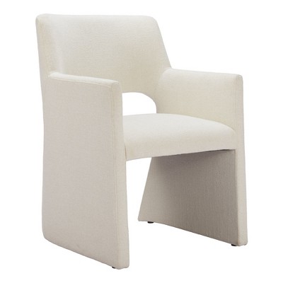 HomeRoots White Upholstered Faux Linen Dining Arm Chair