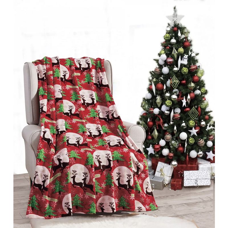 Kate Aurora Holiday Living Christmas Holiday Magical Reindeers Plush Accent Red Throw Blanket - 50 in. W x 60 in. L, 3 of 4