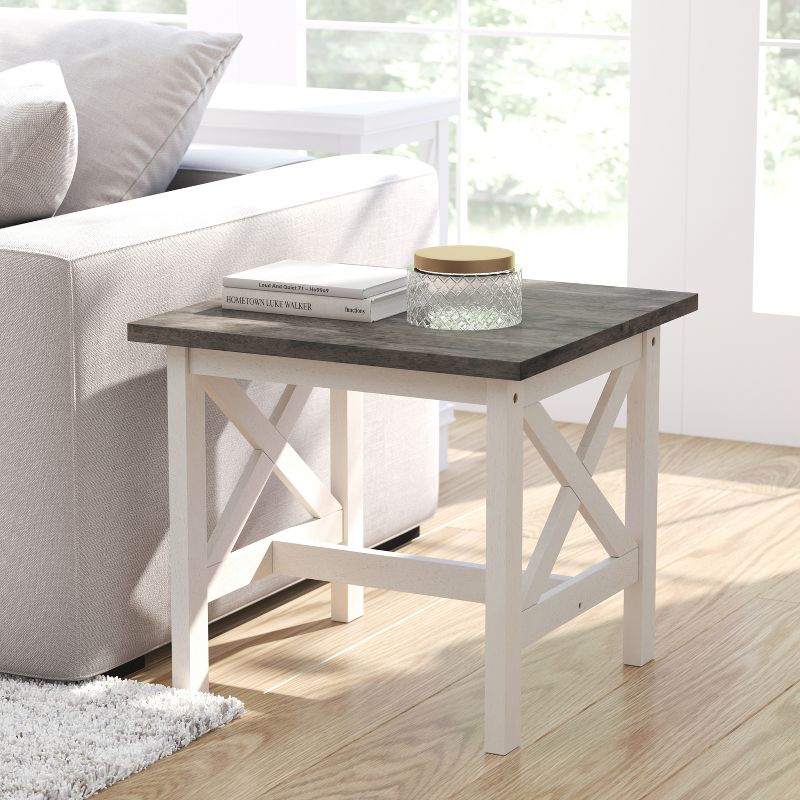 Merrick Lane Rustic End Table, Farmhouse Style Solid Wood Accent Table, 2 of 11