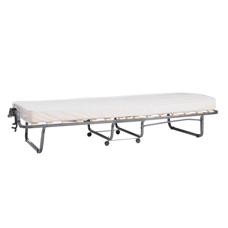 Twin Luxor Transitional Folding Bed with Mattress in Natural Fabric Cover with Wheels - Linon, 1 of 15