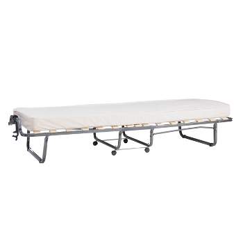 Twin Luxor Transitional Folding Bed with Mattress in Natural Fabric Cover with Wheels - Linon