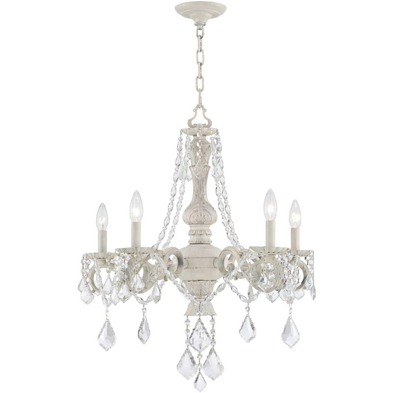 Kathy Ireland Chateau de Conde Antique Rubbed White Pendant Chandelier 26" Wide French Crystal 5-Light Fixture for Dining Room House Kitchen Island, 1 of 8