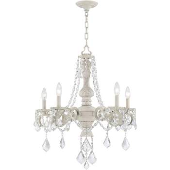 Kathy Ireland Chateau de Conde Antique Rubbed White Pendant Chandelier 26" Wide French Crystal 5-Light Fixture for Dining Room House Kitchen Island
