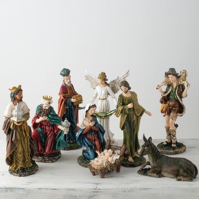 Sullivans Set of 9 Nativity Sculpture 19.5"H, 15.5"H, 20"H, 19.5"H, 8.75"H, 20.5"H & 20"H Multicolored