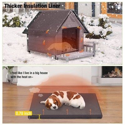 Large Brown Insulated Wooden Dog House with Elevated Floor
