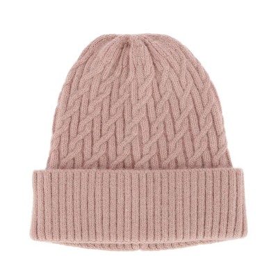CTM Women's Solid Braided Knit Winter Beanie Hat