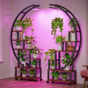 Bestier 65’’ Round Shaped Plant Stand with Grow Lights & Wheels, 6-Tier Tall Metal Plant Shelf Display Shelf with Hanging Hooks - 1 of 4