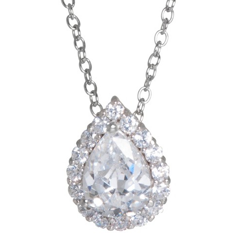 Sterling Silver With Floating Cubic Zirconia Pendant Necklace - A New Day™  Silver : Target