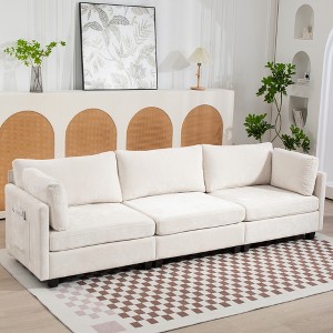 MYINDA 3-Seater Chenille Deep Sofa,Conforms to body curves,Cloud-soft sitting,with Side Pocket for Living Room，BEIGE - 1 of 4