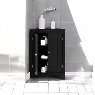 Alilang 24.00 Inch Corner Storage Cabinet with Double Doors and Beadboard Design-Coffee
