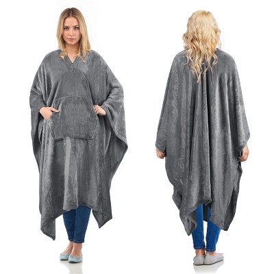 Women Cozy Wearable Fleece Blanket Wrap Shawl Cape With Large Front Pockets, Warm Soft Fuzzy Snuggly Blanket Gift for Woman Wife - Catalonia