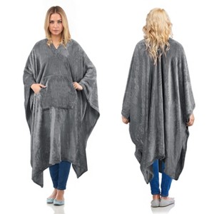 Women Cozy Wearable Fleece Blanket Wrap Shawl Cape With Large Front Pockets, Warm Soft Fuzzy Snuggly Blanket Gift for Woman Wife - Catalonia - 1 of 4