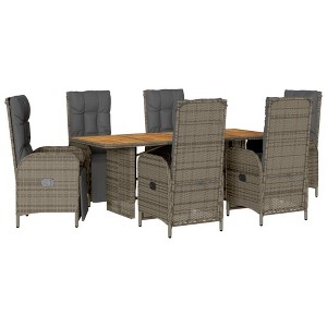 vidaXL Patio Dining Set with Cushions Outdoor Garden Furniture Poly Rattan - Gray 7 Piece - 1 of 4