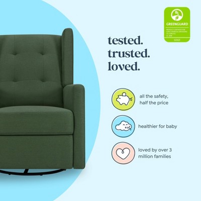 Pine Green Vegan Leather Swivel Recliner with Tufted Back