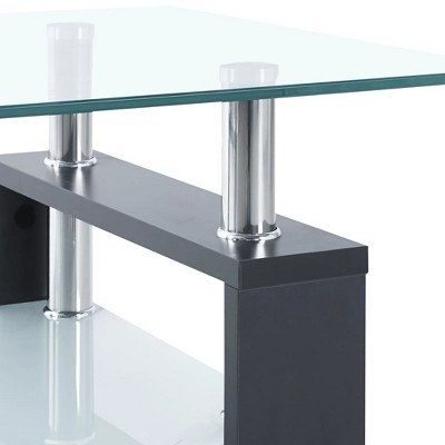 Gray and Transparent Glass Coffee Table with Melamine Legs