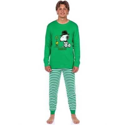 Peanuts ST. Patrick's Day Snooy and Woodstock Lucky Tight Fit Cotton Matching Family Pajama Set Green