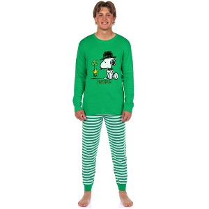 Peanuts ST. Patrick's Day Snooy and Woodstock Lucky Tight Fit Cotton Matching Family Pajama Set Green - 1 of 3