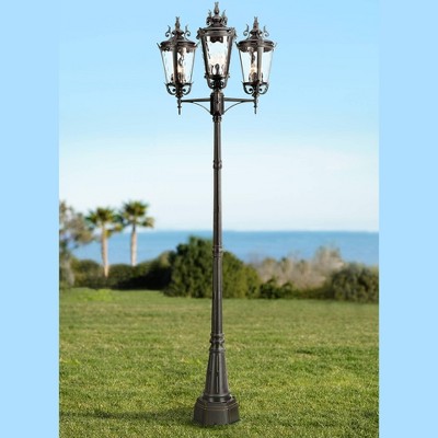 Marseille 100" Textured Black Metal and Glass 3-Light Outdoor Post Lantern