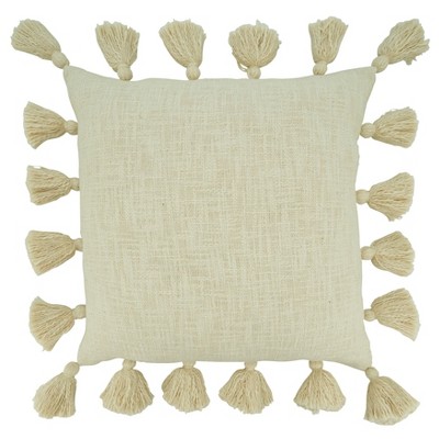 Saro Lifestyle Poly Filled Throw Pillow with Chunky Tassel Design, 20", Beige