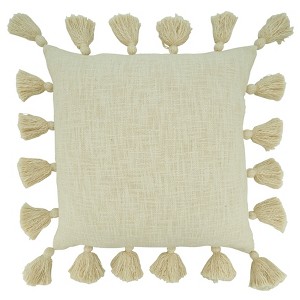 Saro Lifestyle Poly Filled Throw Pillow with Chunky Tassel Design, 20", Beige - 1 of 3