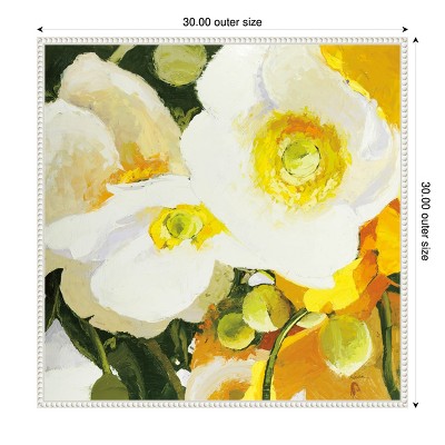 Sylvie Beaded White Framed Abstract Floral Canvas Art, 30 x 30