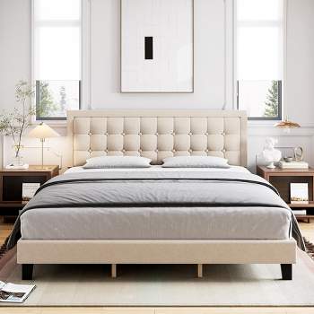 Modern Upholstered Platform Bed with Button Tufted Headboard