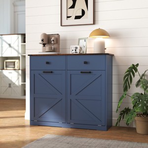 Farmhouse Barn Door Double Tilt Out Trash Cabinet for 20 Gallon, 39" Freestanding Kitchen Recycling Bin with Drawer-3irtyhousy - 1 of 4