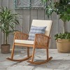 Modern Patio Acacia Wood Fabric Upholstered Rocking Glider Chair,Outdoor Rustic High Back Cushion Lounge Armchair for Garden,Backyard-Coolbibila - 3 of 4