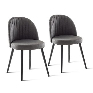 Costway Set of 2 Modern Dining Chairs Linen Accent Mid-back Armless with Wood Legs Grey\Green - 1 of 4