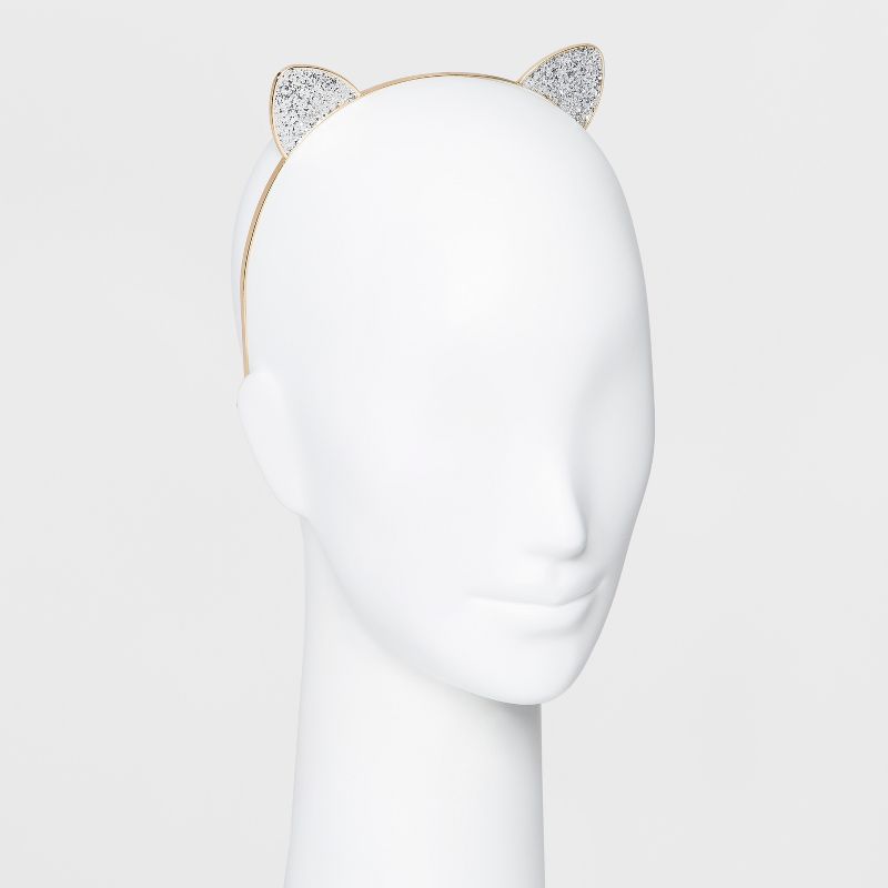 Metal Headband with Cat Glittered Cat Ears - Gold, 1 of 2
