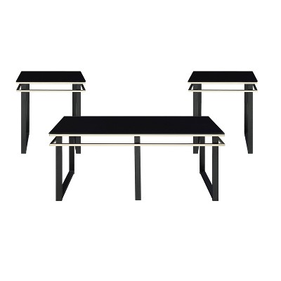 Vynxaria Series 19.5 in. Black Square Glass End Table with Tempered Glass Top and Metal Frame