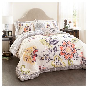 Aster Quilted Comforter Set (Full/Queen) Coral&Navy 5pc - Lush Décor , Blue