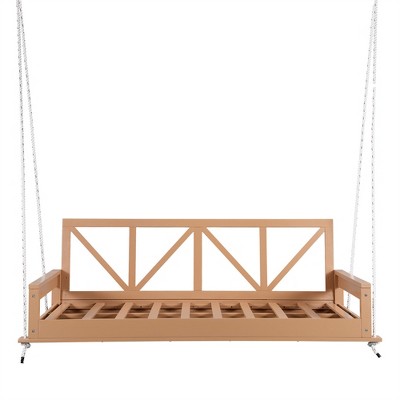 COWLOWN Acacia Wood Twin-Size Hanging Swing Bed, 350lb Capacity for Outdoor Lounging