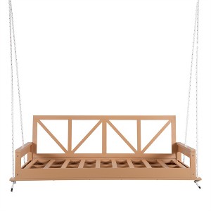 COWLOWN Acacia Wood Twin-Size Hanging Swing Bed, 350lb Capacity for Outdoor Lounging - 1 of 4