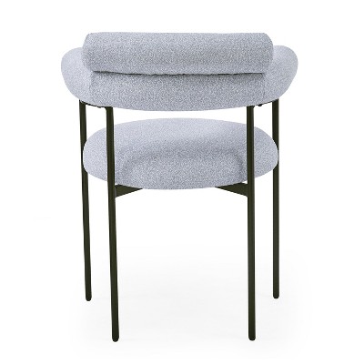Gray Upholstered Metal Armchair Set with Low Slat Back