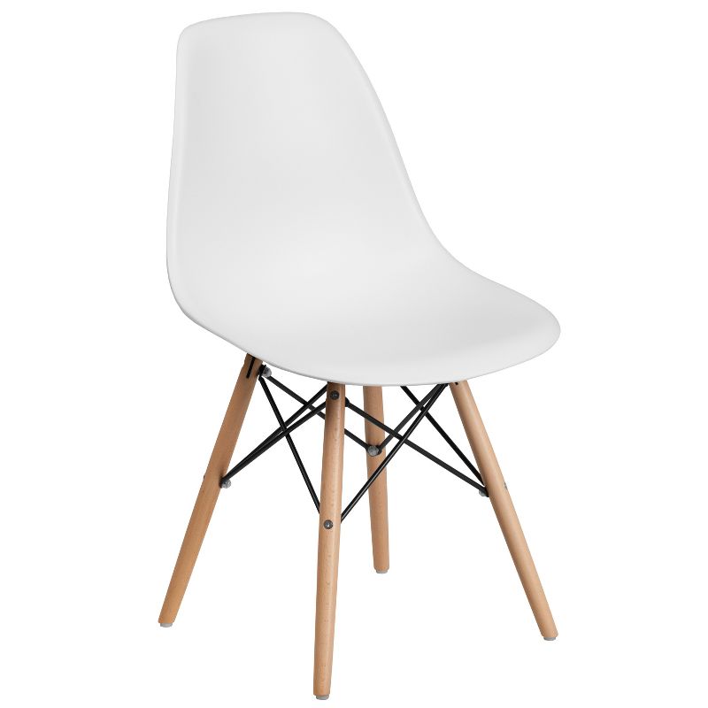 Emma and Oliver Plastic Accent Dining Chair with Wooden Legs, 1 of 13