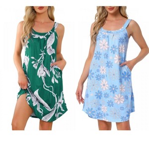 INSPIRE CHIC Women's 2 Pcs Sleeveless Printed Scoop Neck Tank Broad-Strap Nightgown with Pockets - 1 of 4