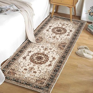 Boho Vintage Washable Area Rug, Gray Medallion Low Pile Non Slip Carpet for Living Room, Bedroom, Kitchen, or Dining Room, Pet Friendly - 1 of 4