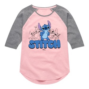 Girls' - Disney - Stitch Group Shirt Tail Raglan Graphic T-shirt - 1 of 3