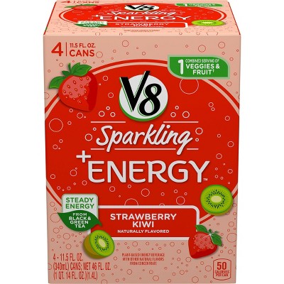 V8 Sparkling +Energy Strawberry Kiwi Juice Drink - 4pk/11.5 fl oz Cans