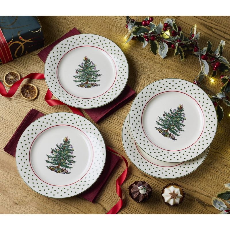 Spode Christmas Tree Polka Dot Dessert Plates, Set of 4  - 8 Inch, 3 of 5