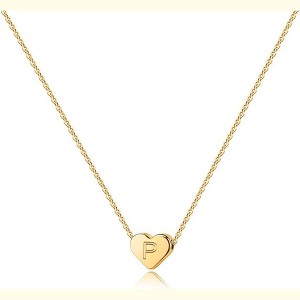 Tiny Heart Initial Necklace for Girls, 14K Gold Plated Letter Pendant Christmas Gift - 1 of 4