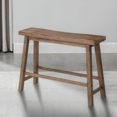 Royal Hampton 33 Inch Saddle Seat Bench with Angled Frame, Sandblasted Acacia Wood Construction